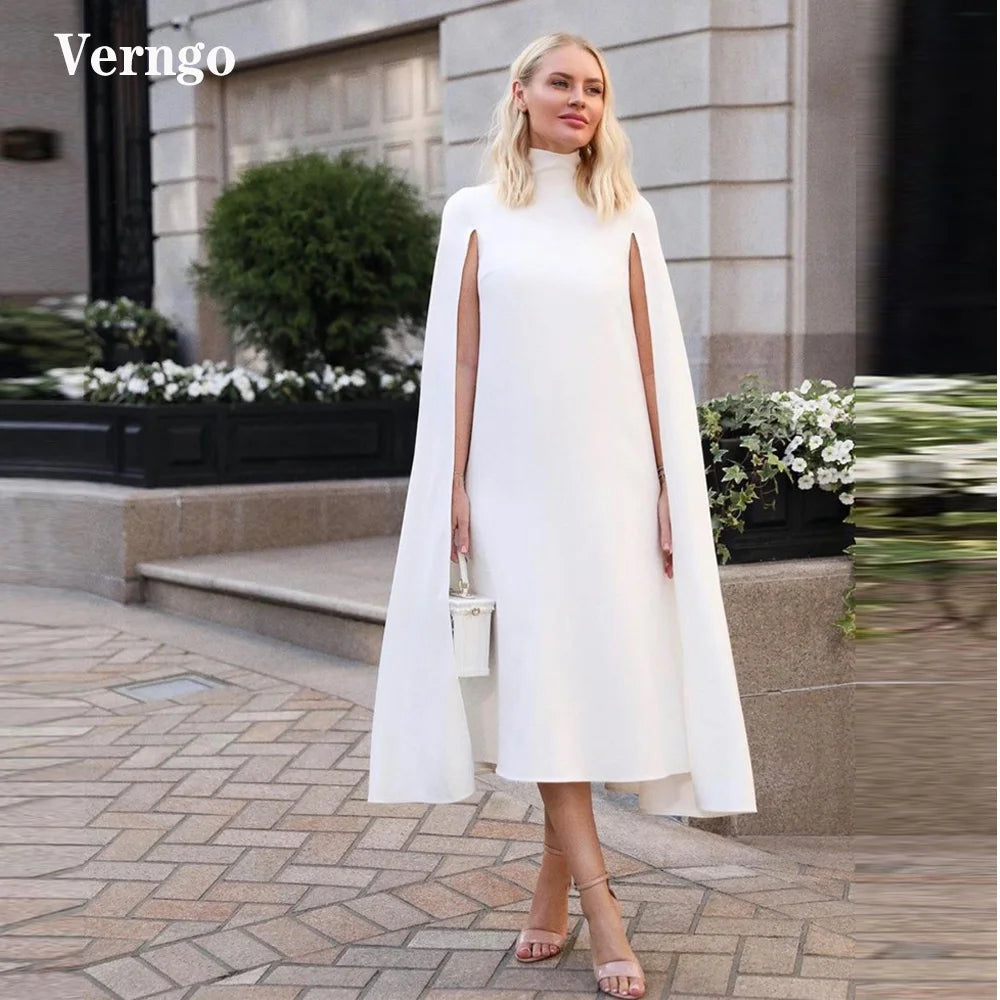High Neck With Long Cape Sleeves Dress