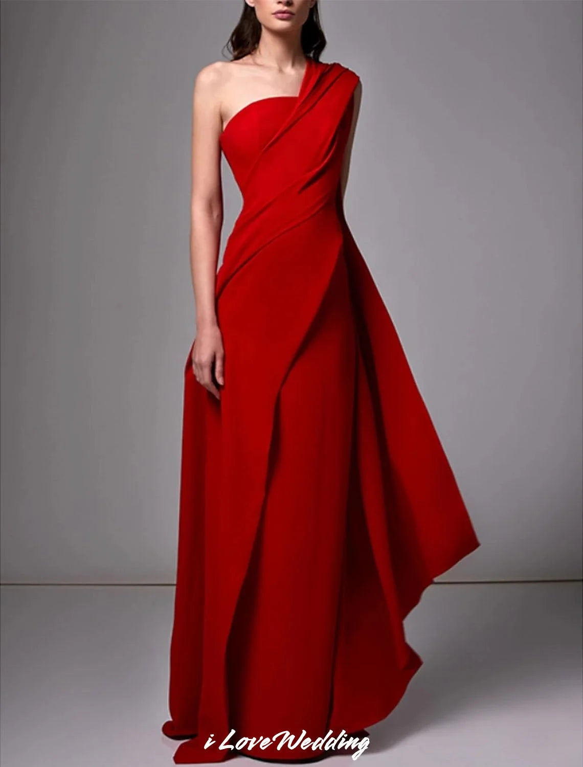 Red One Shoulder Elegant Dress