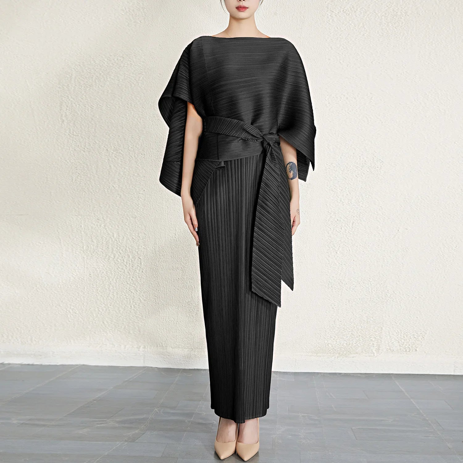 Pleated Two-piece Dress Set