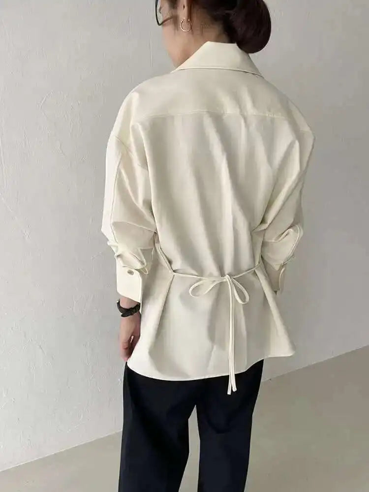Women White Zipper Pocket Shirt