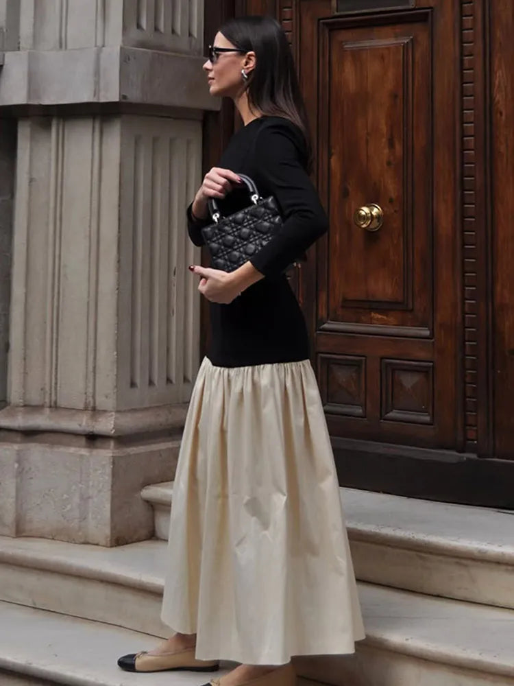 Contrast Splice Pleated Maxi Dress