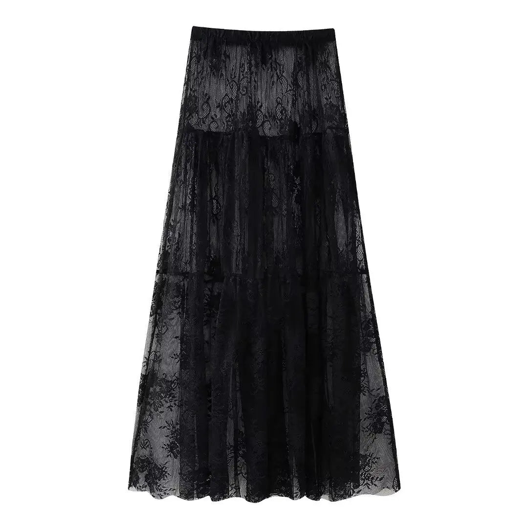 Black Lace High Waist Skirt