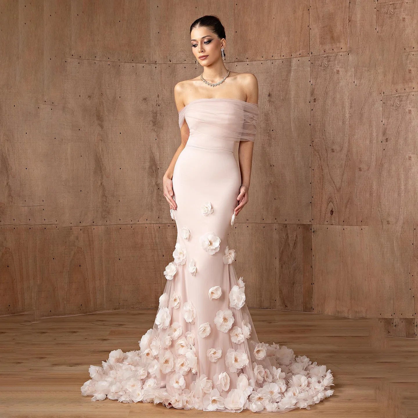 Pink Off-Shoulder Evening Dress