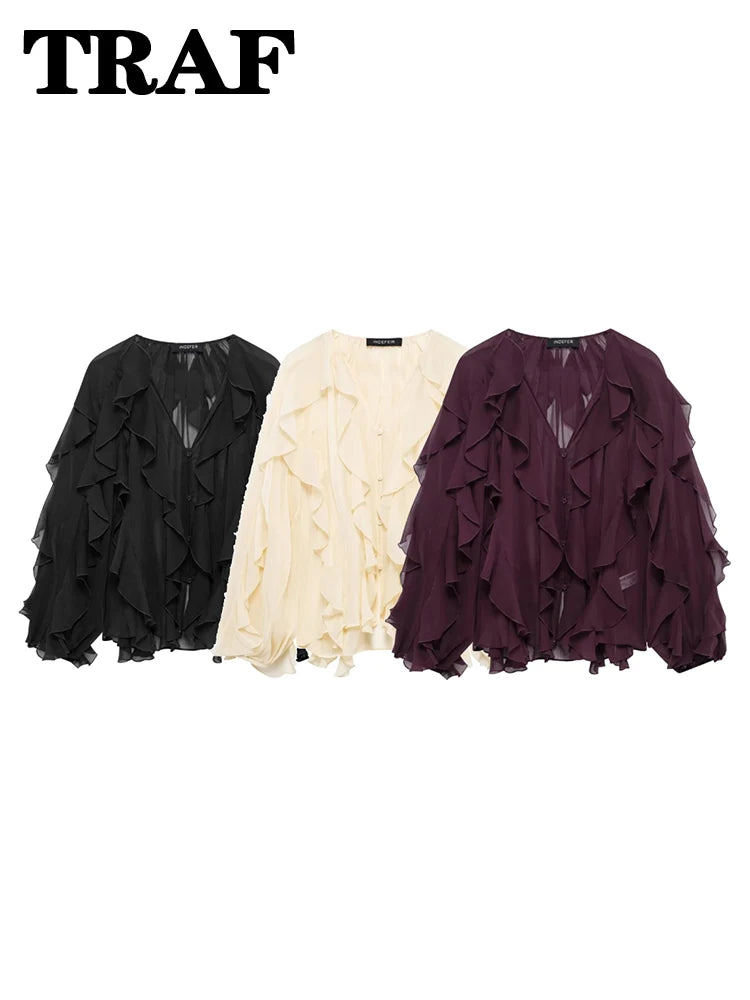 Rucffles  Loose  Blouses
