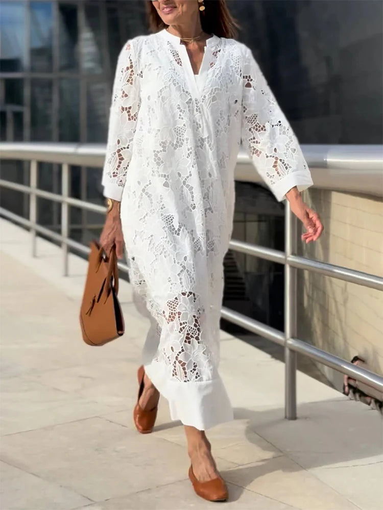 White Embroidery Lace Dress