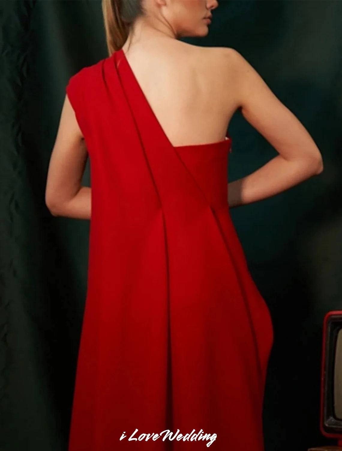 Red One Shoulder Elegant Dress