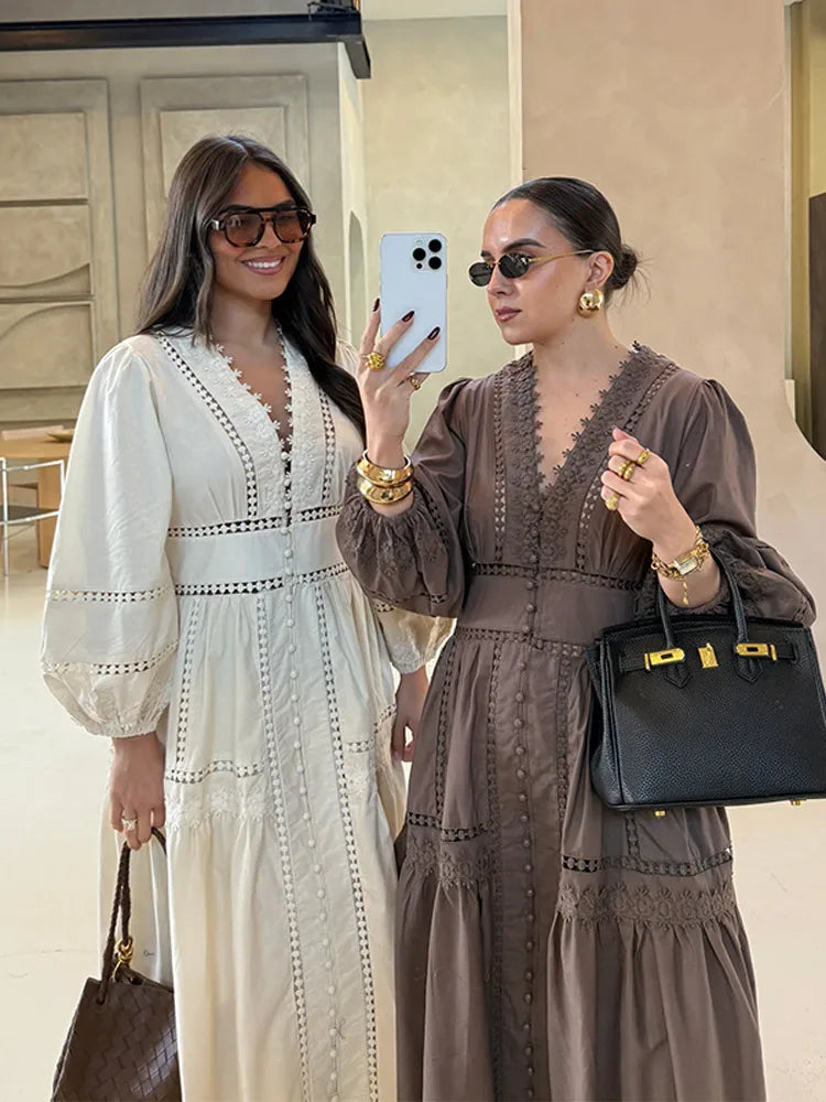 Elegant V Neck Long Dress