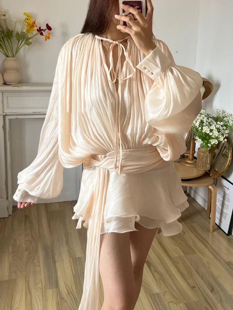 V-Neck Mesh Mini Dress