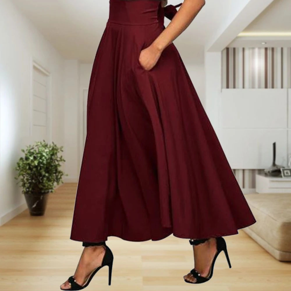 Pocket High Waist Pleated Long Skirt