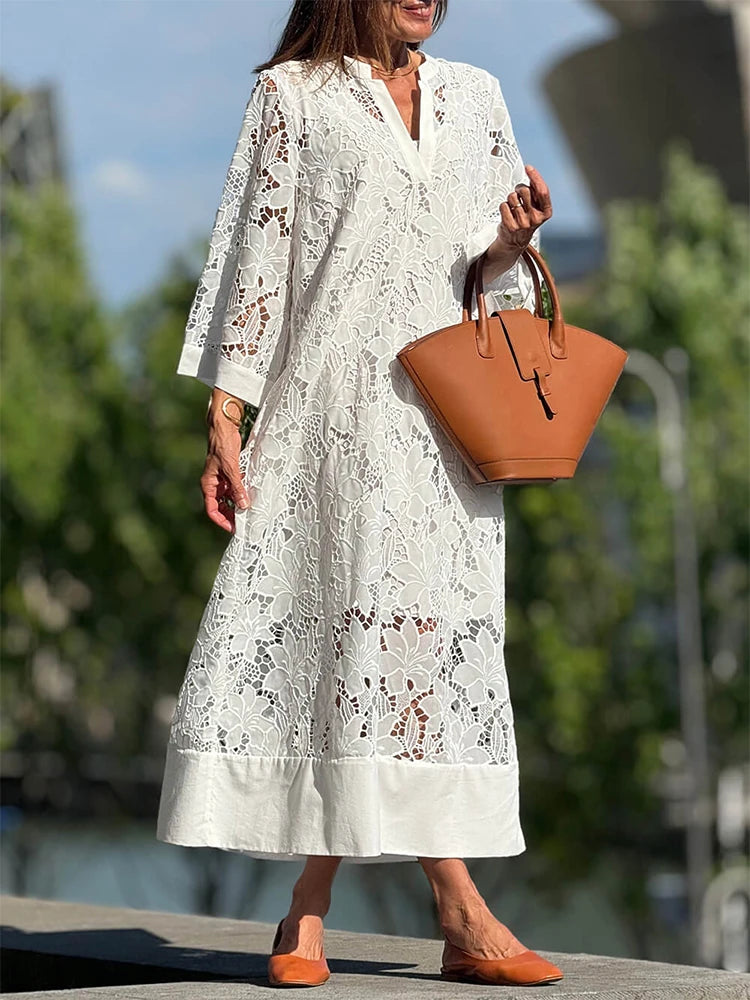 White Embroidery Lace Dress