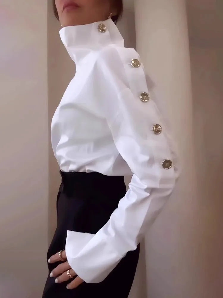 Casual Long-sleeve Button Blouse