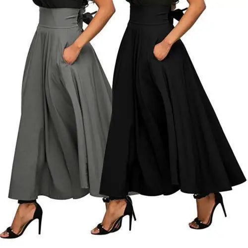 Pocket High Waist Pleated Long Skirt