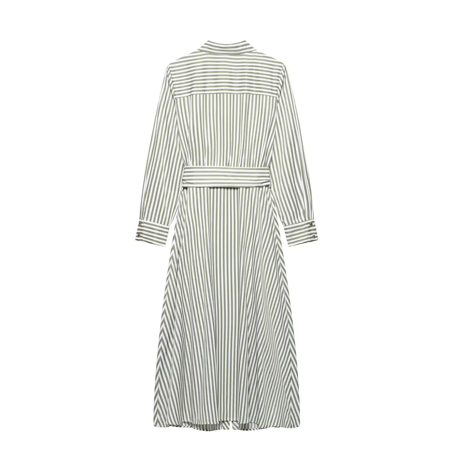 Striped Print Midi Dress with Belt