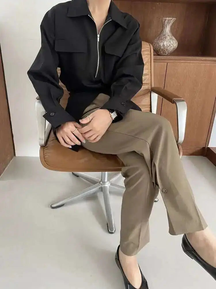 Women White Zipper Pocket Shirt