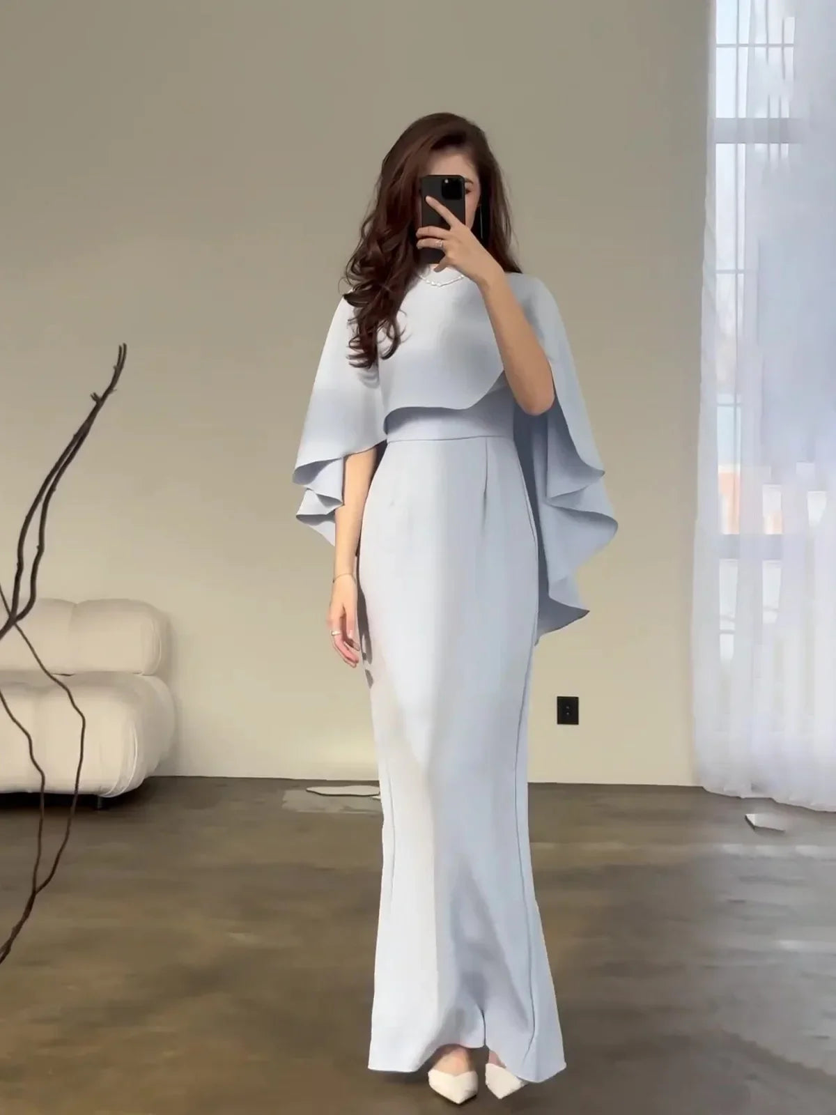 Slim Fit Light Blue Long Dress