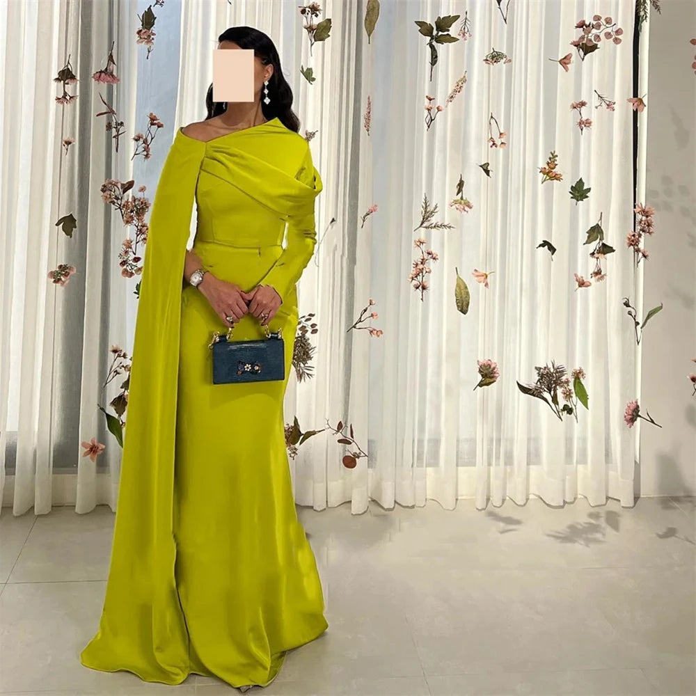 Olive-Green Pleat Evening Gown
