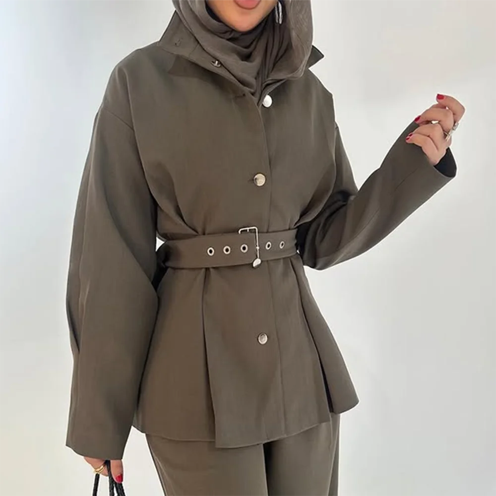 Belted Coat & High-Waist Pants