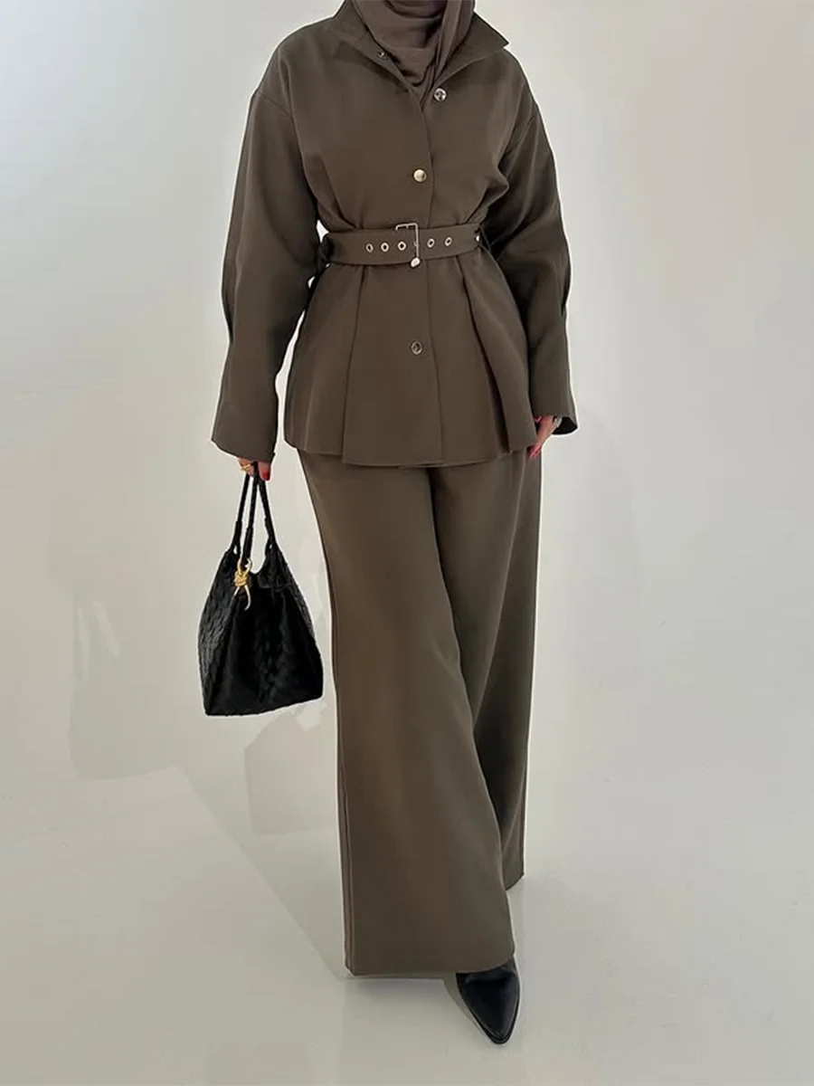 Belted Coat & High-Waist Pants