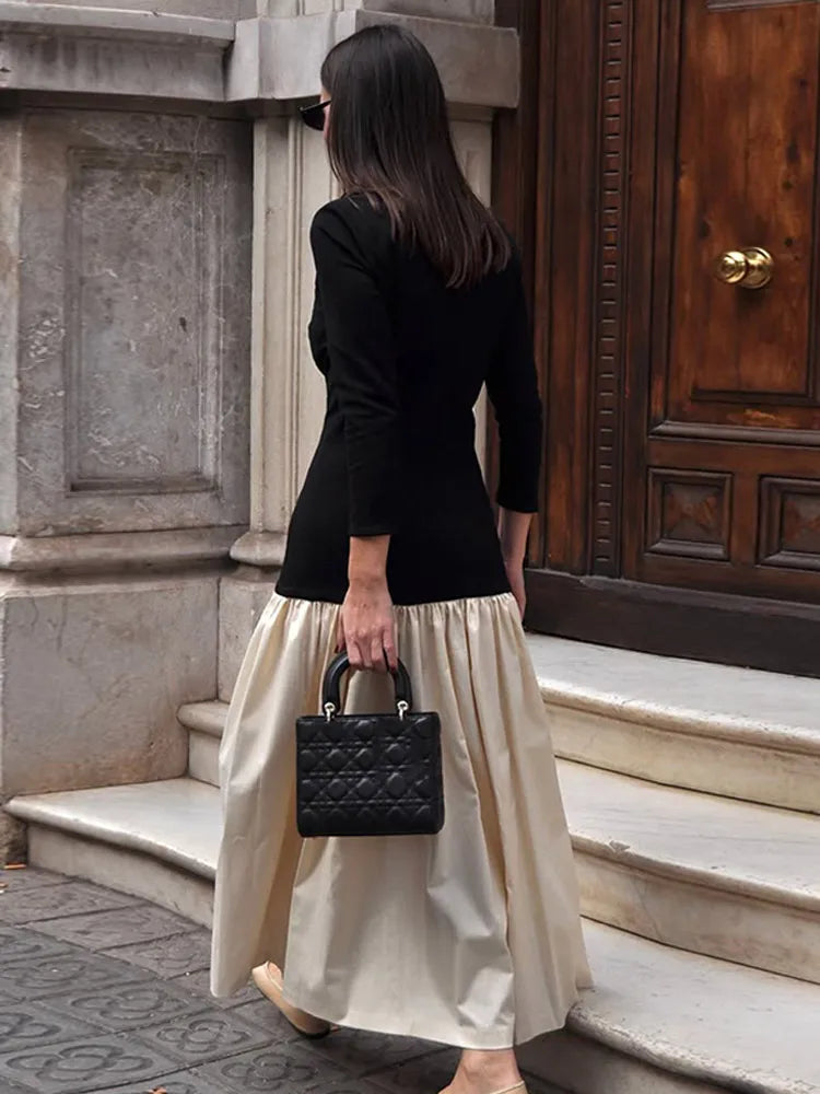 Contrast Splice Pleated Maxi Dress