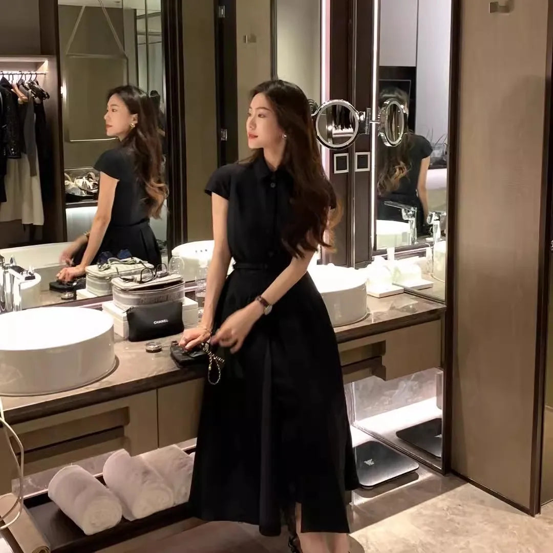 Black Short-Sleeved Dress