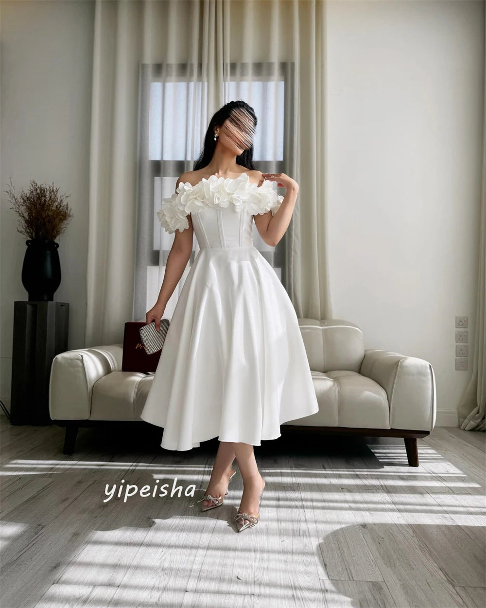 Off-the-shoulder Midi Party Dress